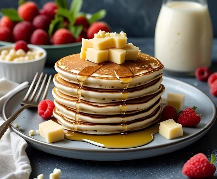 Infographic displaying the nutritional benefits of cottage cheese pancakes, including protein, calcium, and vitamins.