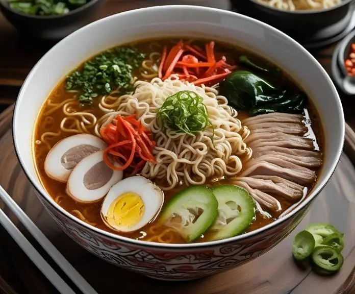 Illustrated FAQ graphic about Birria Ramen with common questions and answers displayed in speech bubbles around a steaming bowl.