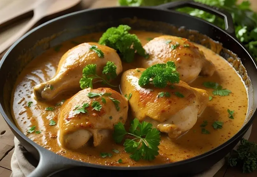 Three versions of creamy chicken skillet: with spinach, dairy-free with coconut milk, and cheesy baked variation