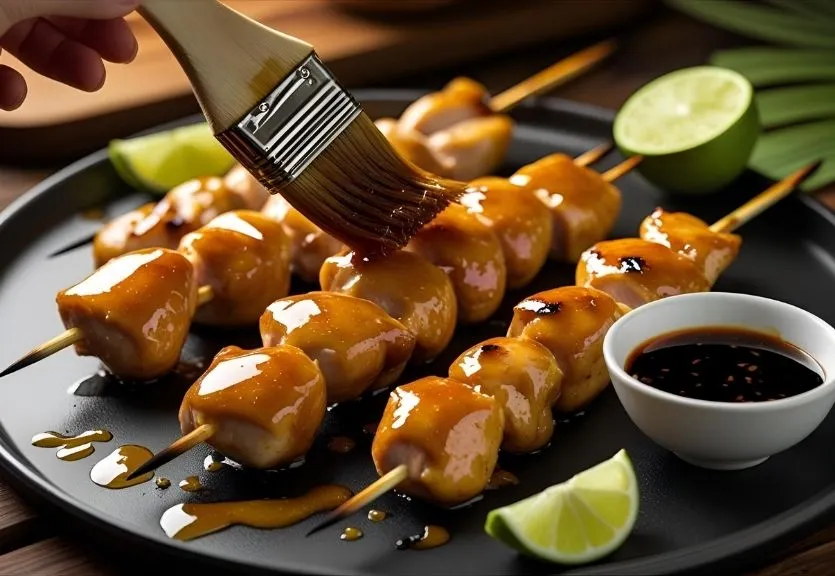 Grilled chicken with coconut glaze and dipping sauce with ginger and lime