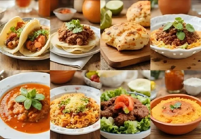 There are a lot of different dishes with birria sauce, like slow-cooked beef tacos, cheesy quesabirria, savory birria consomé, and rice and beans with birria.