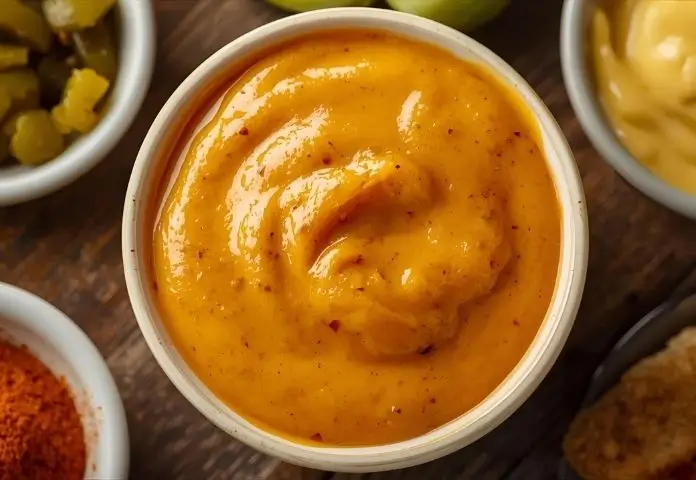 Prepare the Homemade Big Mac Sauce in a small bowl using fresh ingredients such as dill pickle relish, yellow mustard, and smoked paprika.
