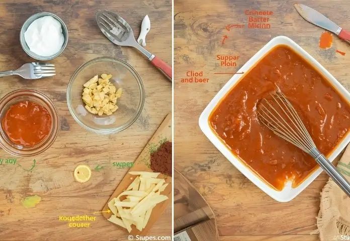 Step-by-step visual guide to making Big Mac Sauce with ingredients and mixing bowl on a wooden counter.